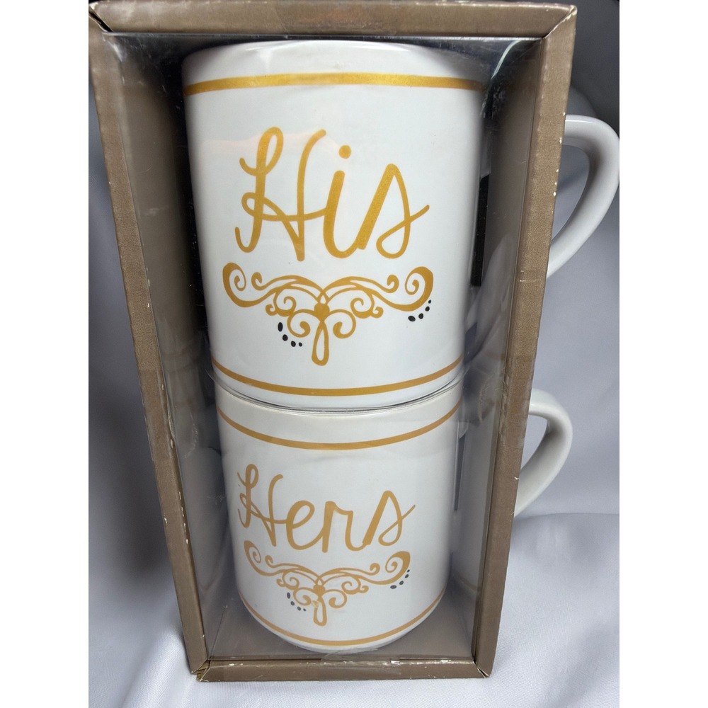 Pier 1 Imports His and Hers Mug Set Unisex OS White‎ Gold Ceramic Wedding Gift